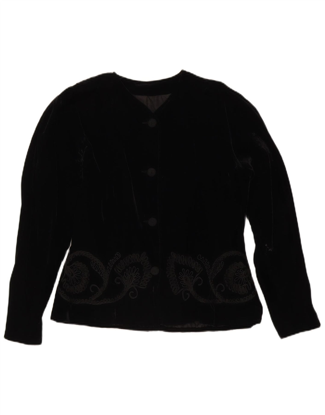 vintage Femmes 4 Bouton Velours Blazer Veste UK 14 Moyen Noir Floral