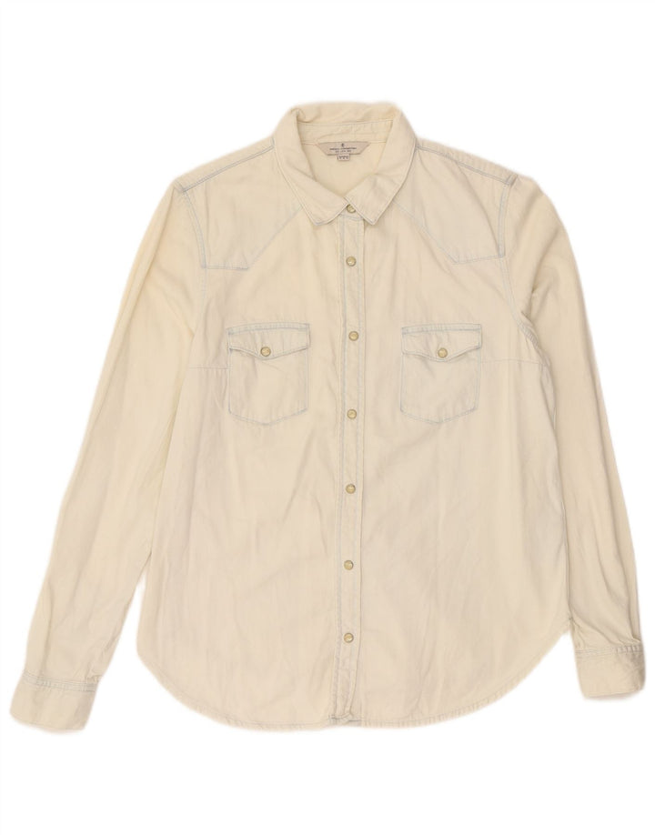 French Connection Chemise en jean pour femme UK 12 Medium Off White Coton