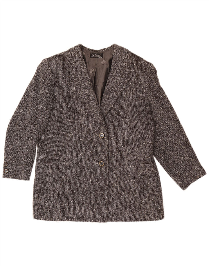 vintage Femme 2 Bouton Blazer Veste UK 16 Grand Gris Moucheté