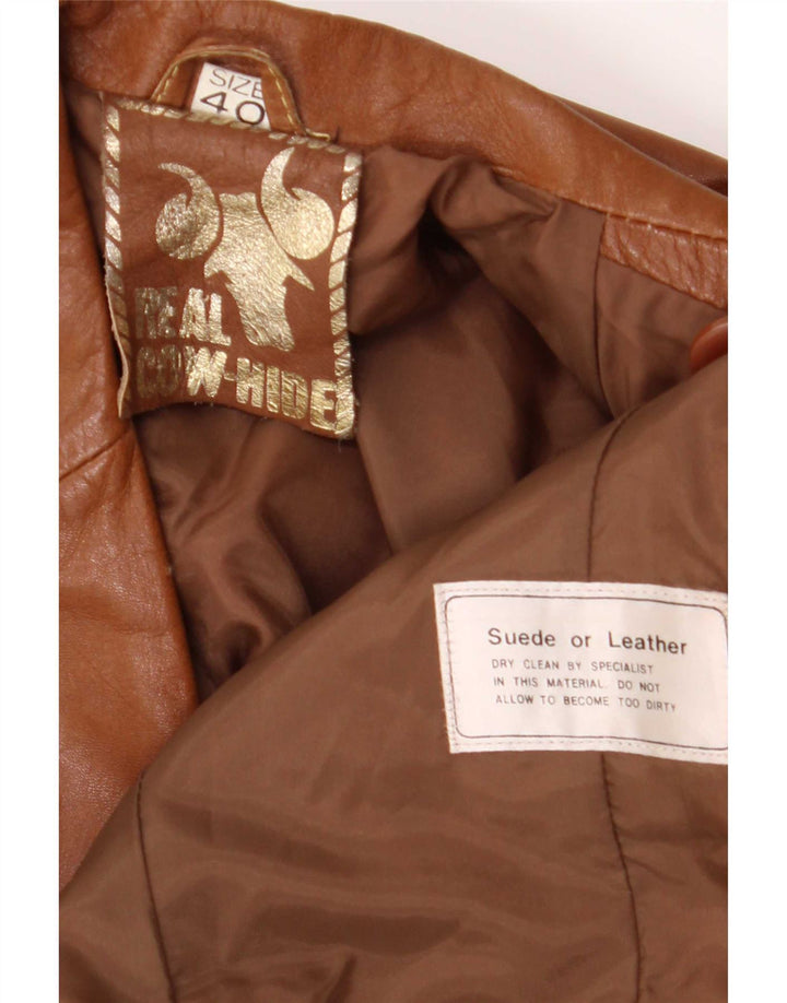 vintage Homme 2 Boutons Veste Blazer En Cuir UK 40 Grand Marron