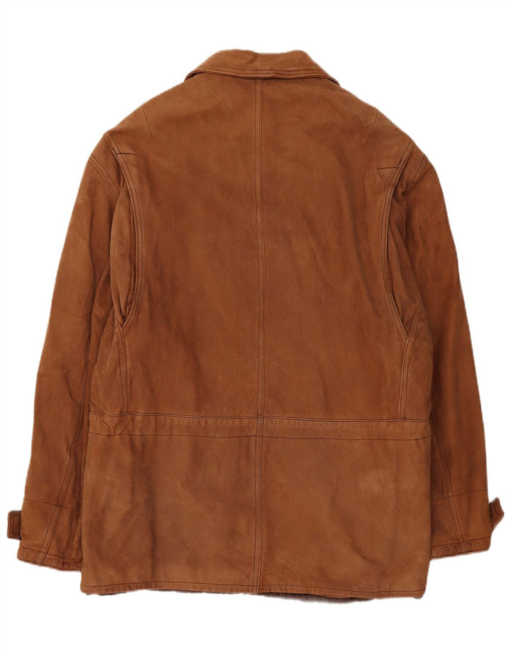 VINTAGE Manteau en cuir homme UK 42 XL Marron