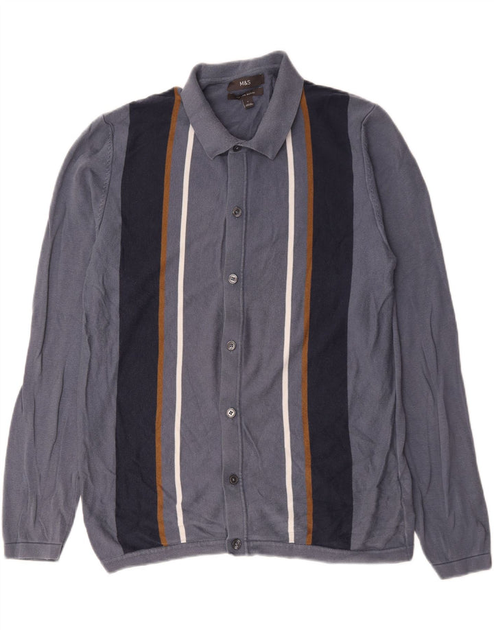 Marks & Spencer Cardigan pour homme en coton rayé bleu marine Taille L