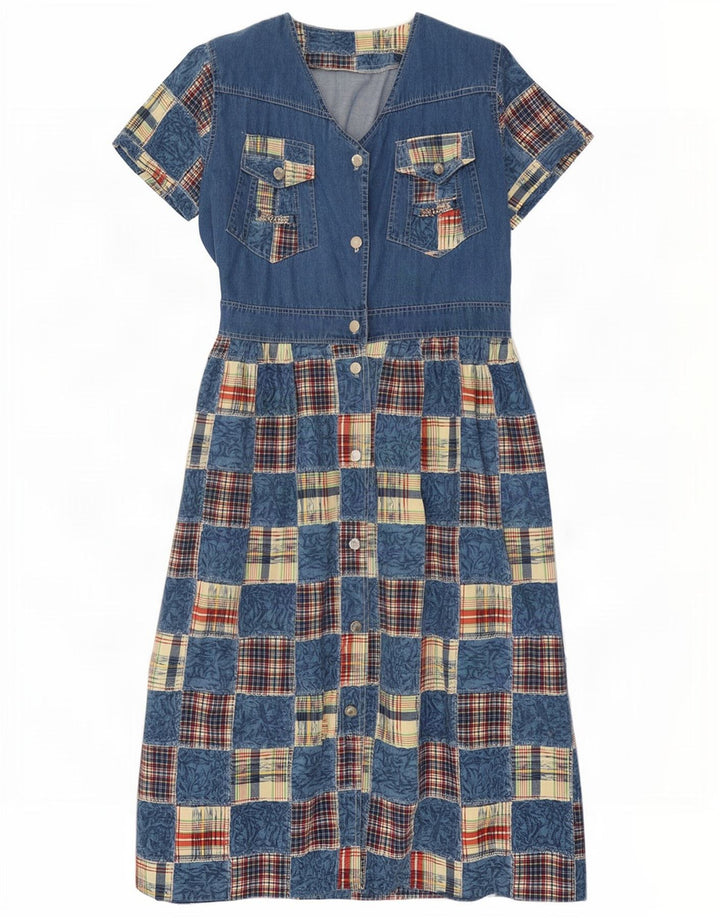 robe en denim femme vintage UK 14 Patchwork bleu moyen