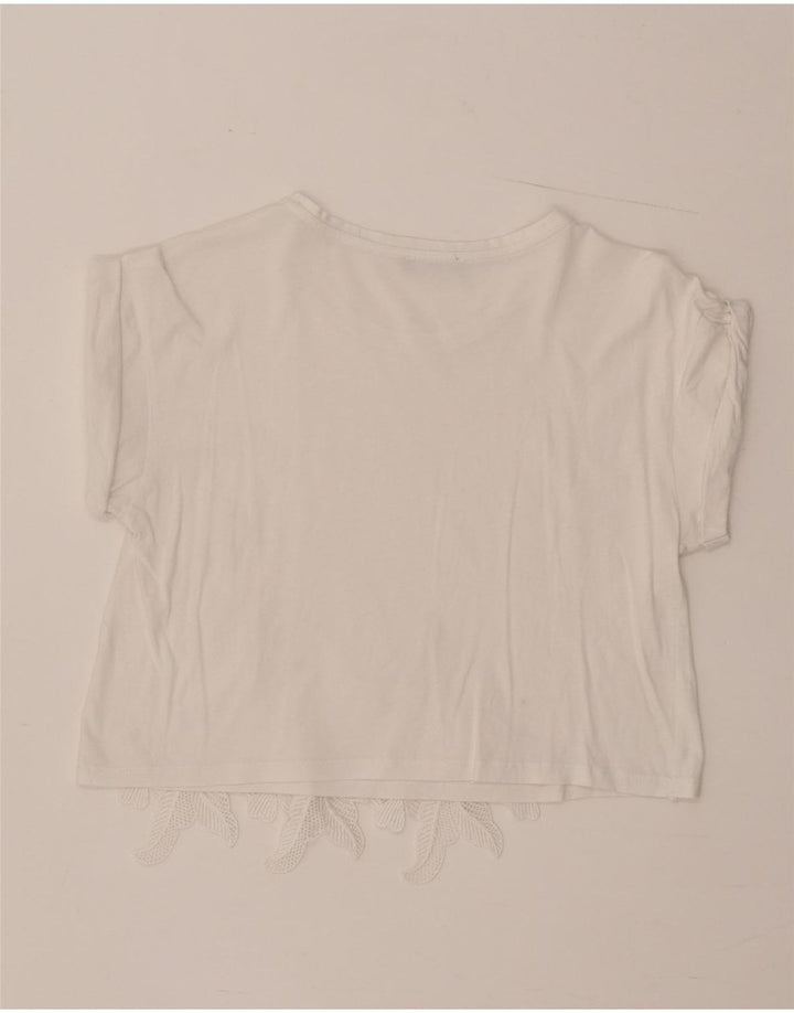 Zara Womens Crop Blouse Top UK 12 Moyen Blanc Floral