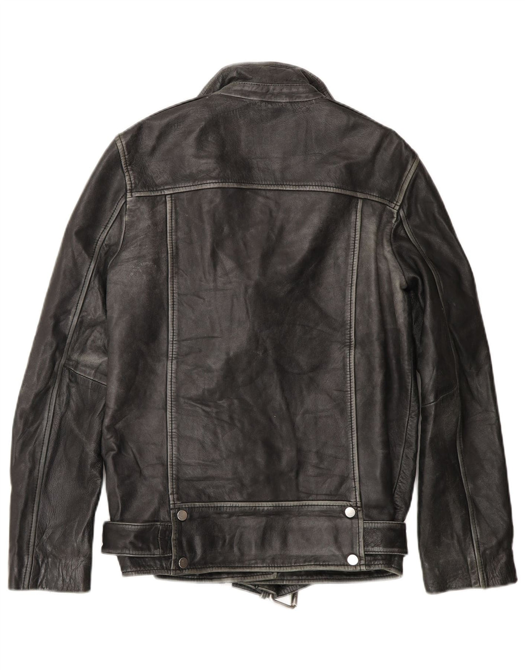 All Saints Veste de motard en cuir pour homme UK 36 Petit cuir noir
