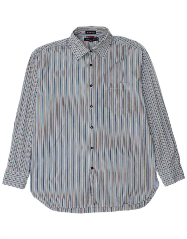 TOMMY HILFIGER Mens Shirt Large Blue Striped Cotton