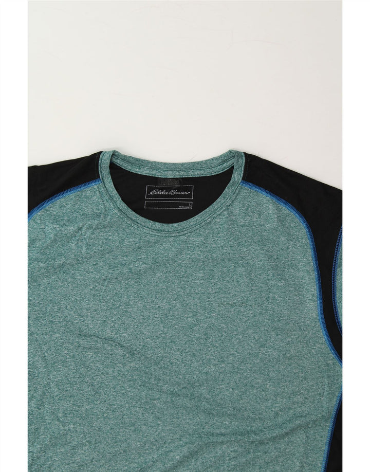 EDDIE BAUER Mens T-Shirt Top Large Blue Colourblock Polyester Vintage Eddie Bauer and Second-Hand Eddie Bauer from Messina Hembry 