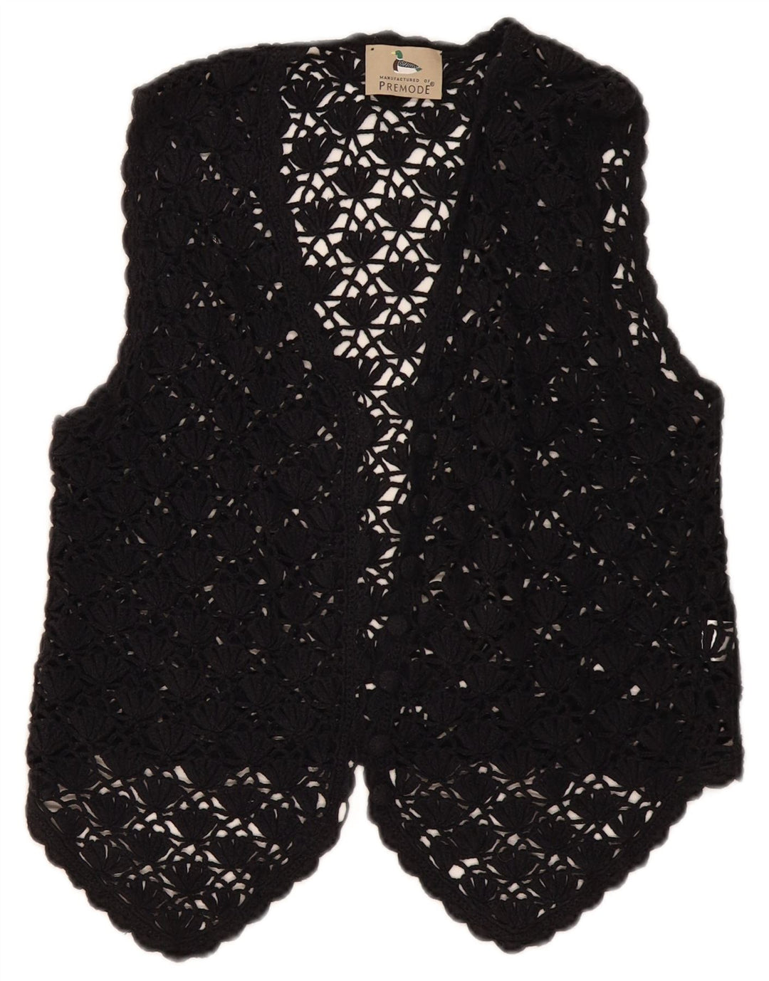 Premode Womens Crop Crochet Cardigan Top UK 12 Moyen Noir Coton