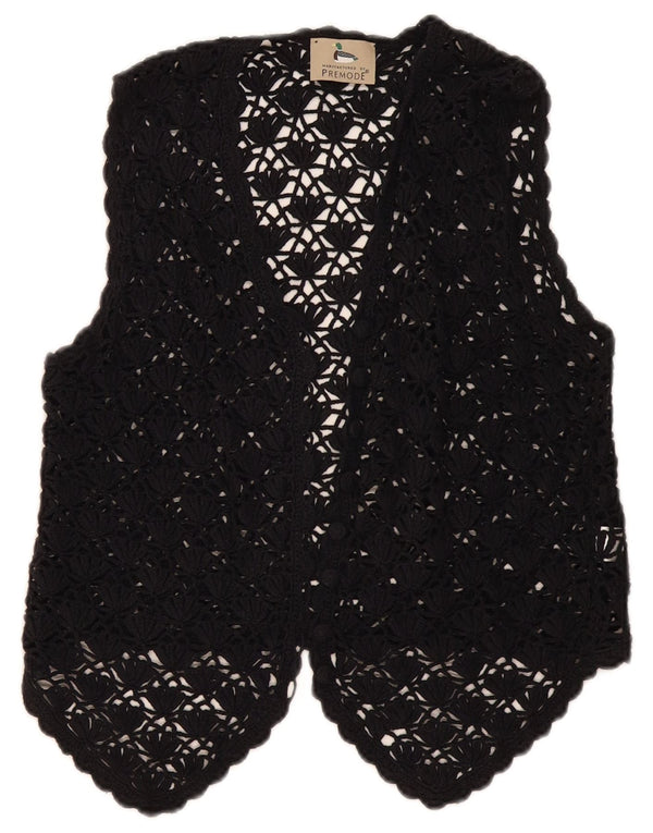 Premode Womens Crop Crochet Cardigan Top UK 12 Moyen Noir Coton