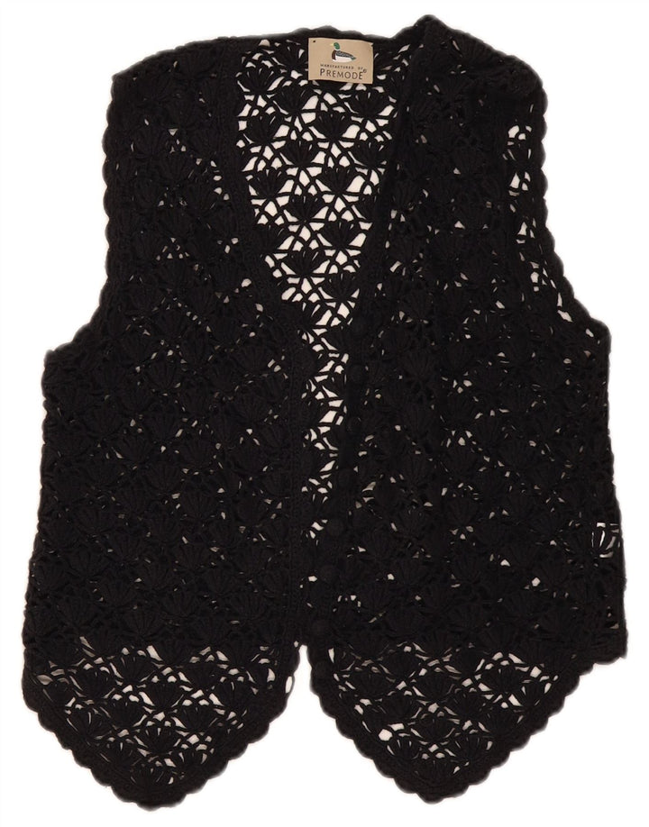 Premode Womens Crop Crochet Cardigan Top UK 12 Moyen Noir Coton