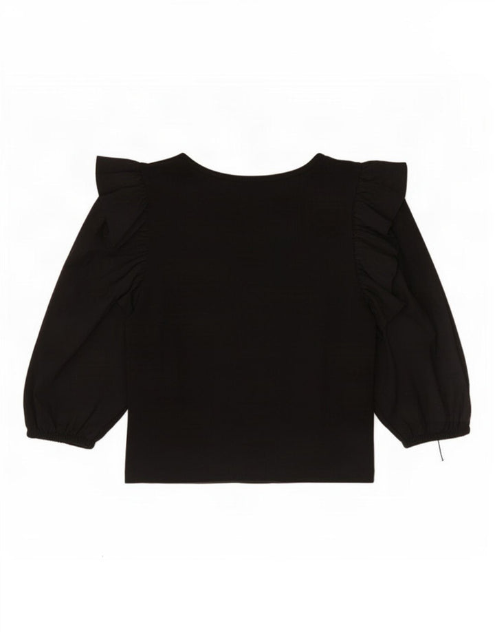 Zara Womens 3/4 Sleeve Crop Top UK 12 Coton Noir Moyen