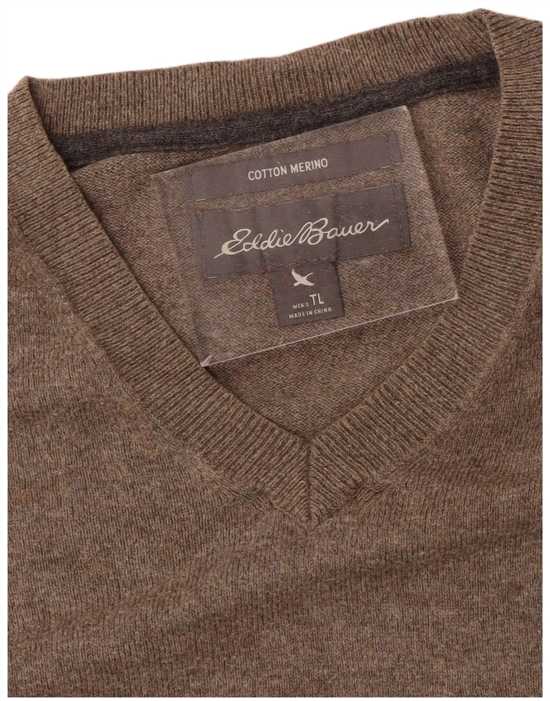 EDDIE BAUER Pull col V pour homme en coton gris Taille L