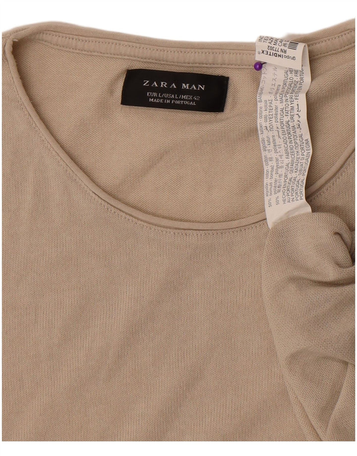 Zara Homme T-Shirt Top Large Beige Coton