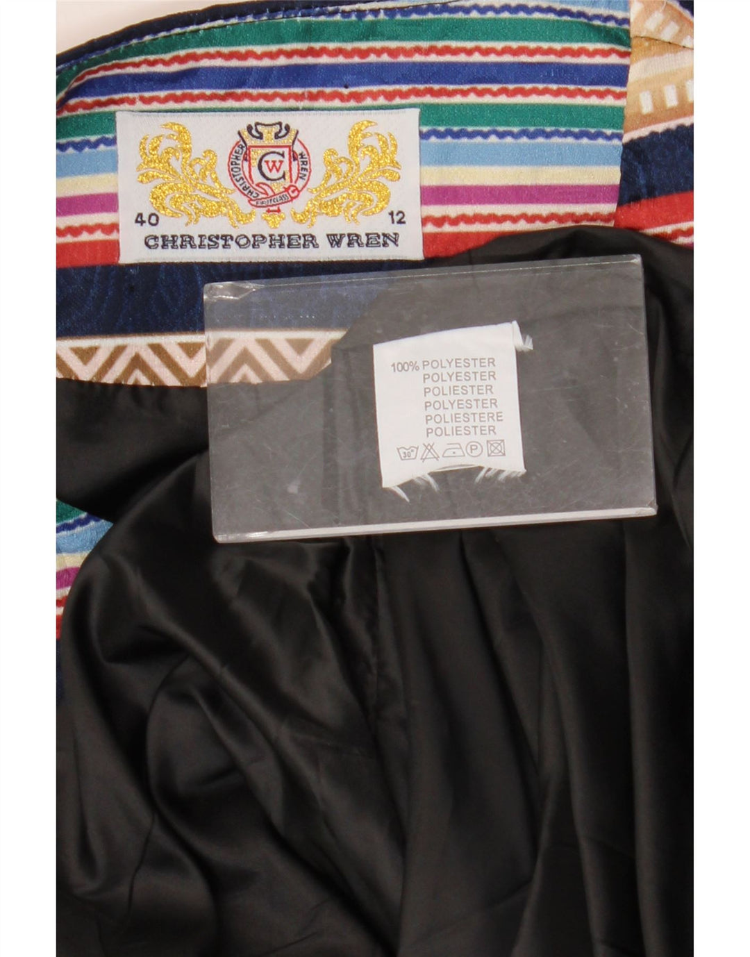 Christopher Wren Manteau pour femme UK 12 Moyen Bleu Marine Géométrique Rétro