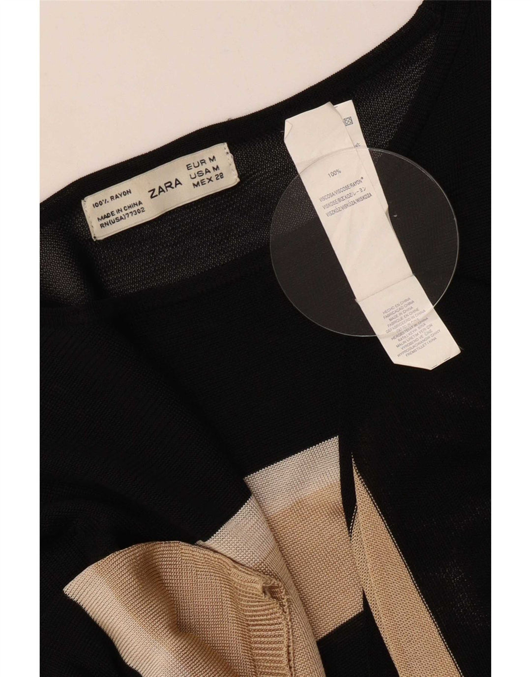 Zara Womens Blouse Top UK 12 Medium Noir Rayé Viscose