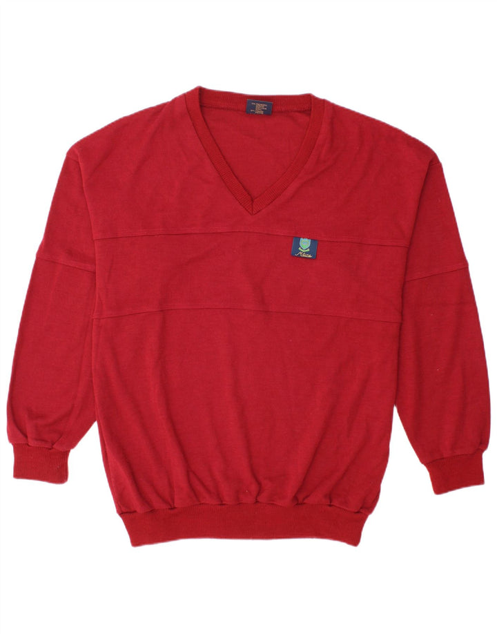 VINTAGE Pull col V homme grand rouge polyacrylique