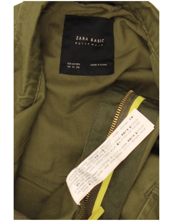 Zara Womens Graphic Oversize Parka Jacket UK 6 XS Kaki Floral Polyester