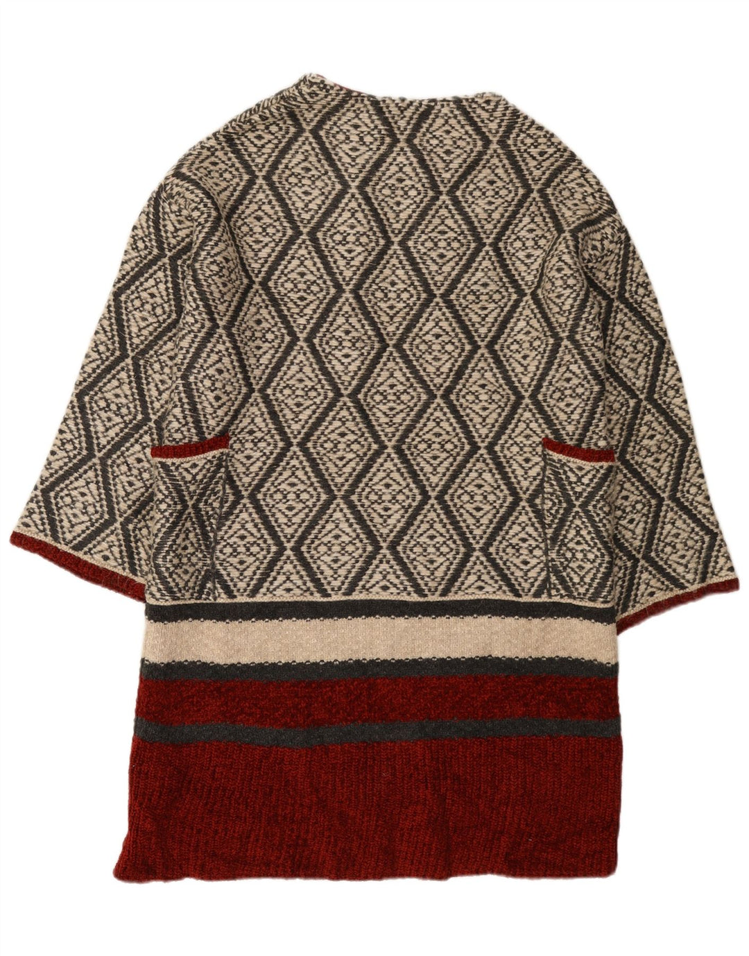 Zara Cardigan ouvert long pour femme UK 14 Beige moyen géométrique