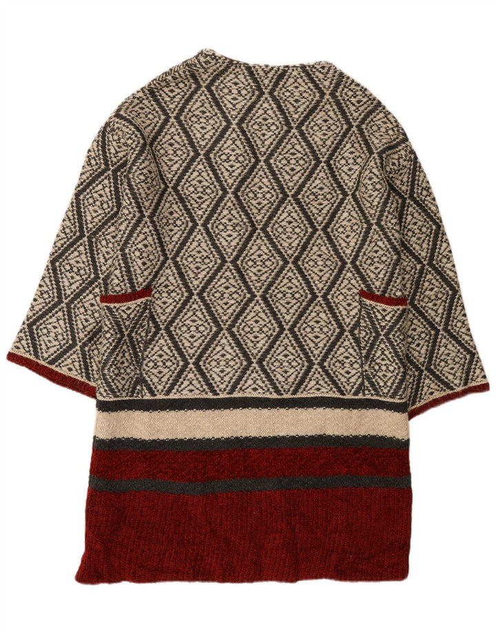 Zara Cardigan ouvert long pour femme UK 14 Beige moyen géométrique