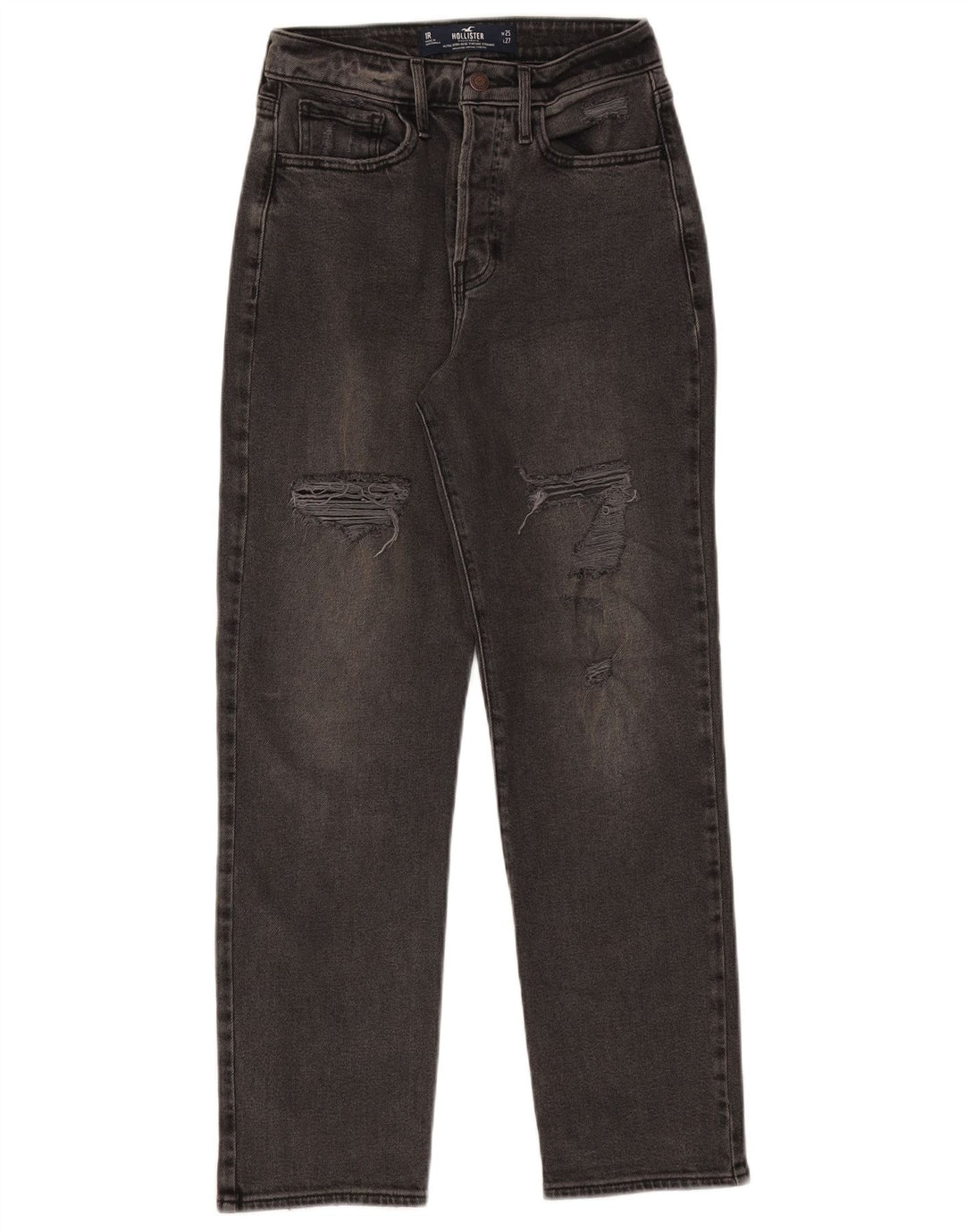 HOLLISTER Jean droit taille haute effet vieilli W25 L27 coton noir
