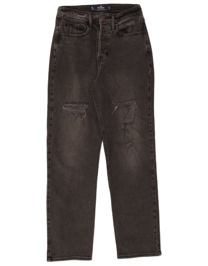 HOLLISTER Jean droit taille haute effet vieilli W25 L27 coton noir