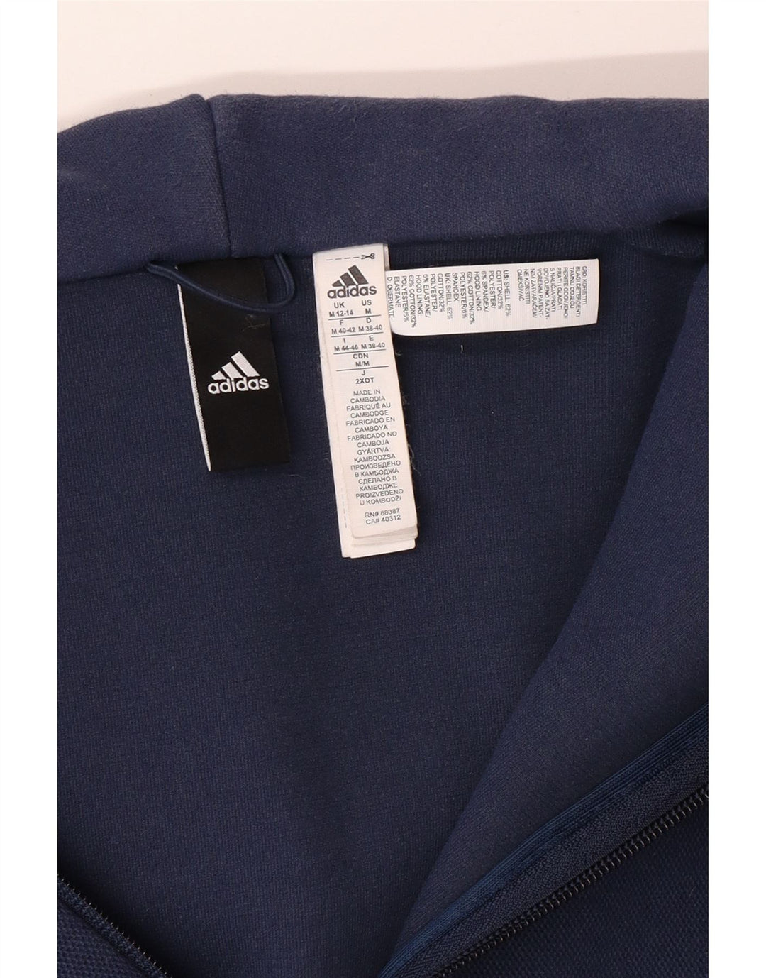 ADIDAS Pull à capuche zippé pour femme UK 12/14 Bleu marine moyen Coton
