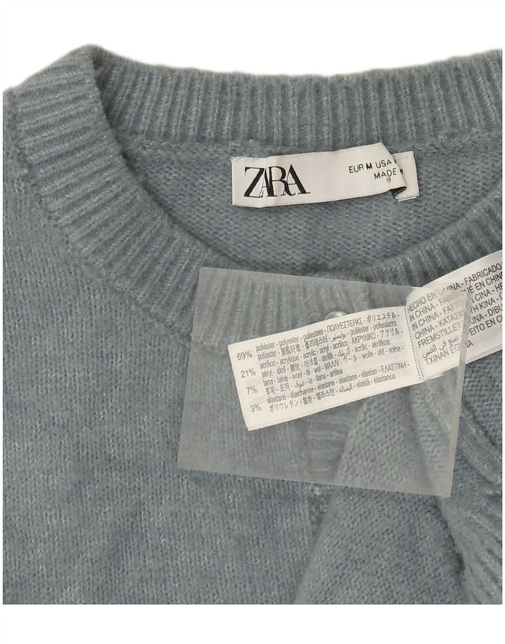 Zara Femme Cardigan Pull UK 14 Bleu Moyen Polyester