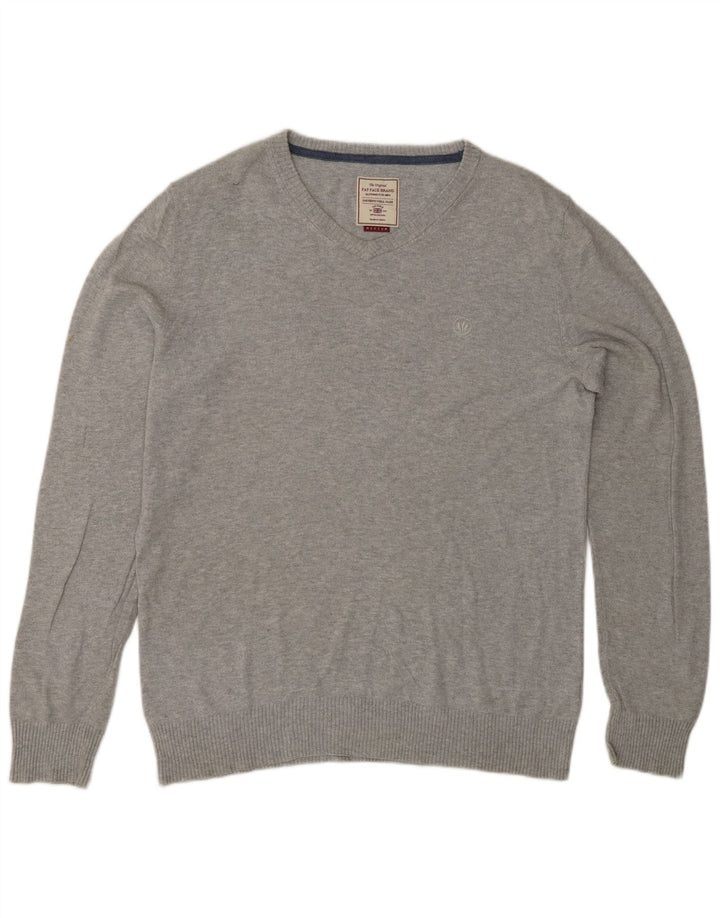 Fat Face Pull Col V Homme Gris Moyen Coton