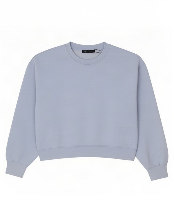 Zara Womens Crop Oversize Sweatshirt Jumper UK 10 Petit Bleu Polyester