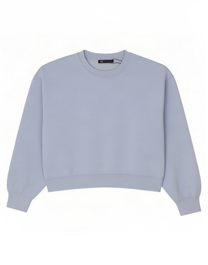 Zara Womens Crop Oversize Sweatshirt Jumper UK 10 Petit Bleu Polyester