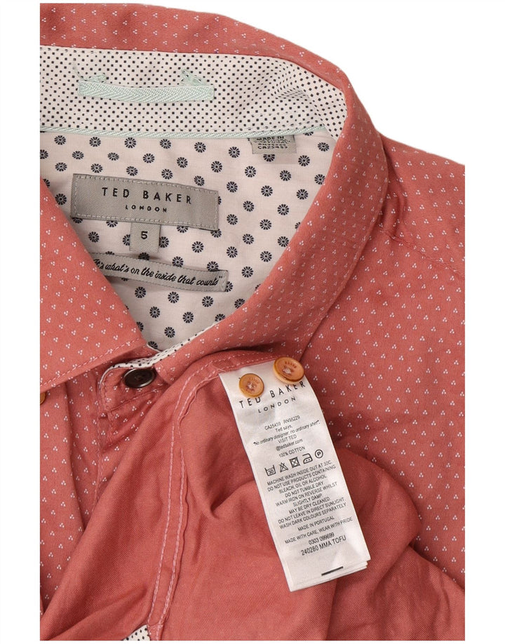 Ted Baker Chemise à manches courtes pour homme Taille 5 XL Coton à pois rose