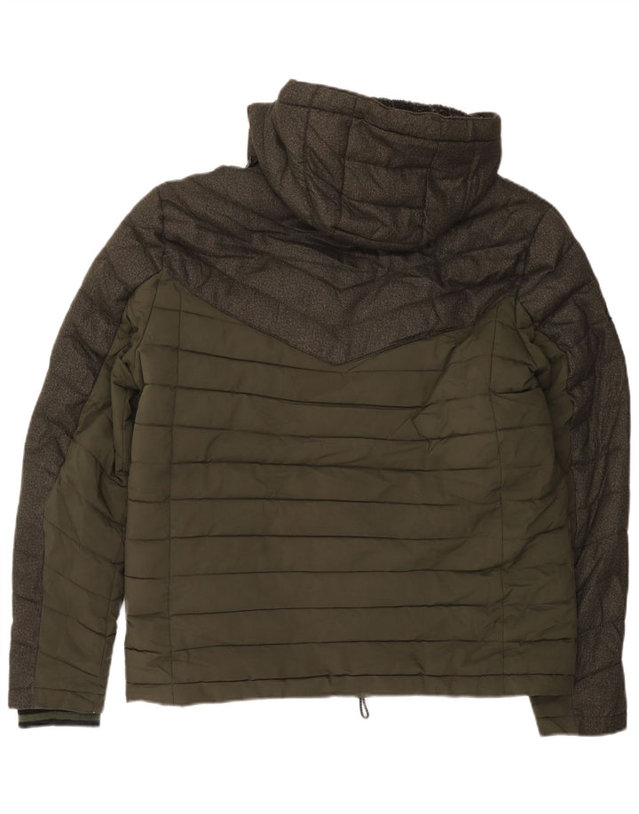 SUPERDRY Veste matelassée à capuche pour hommes UK 42 XL Kaki Colourblock Polyester