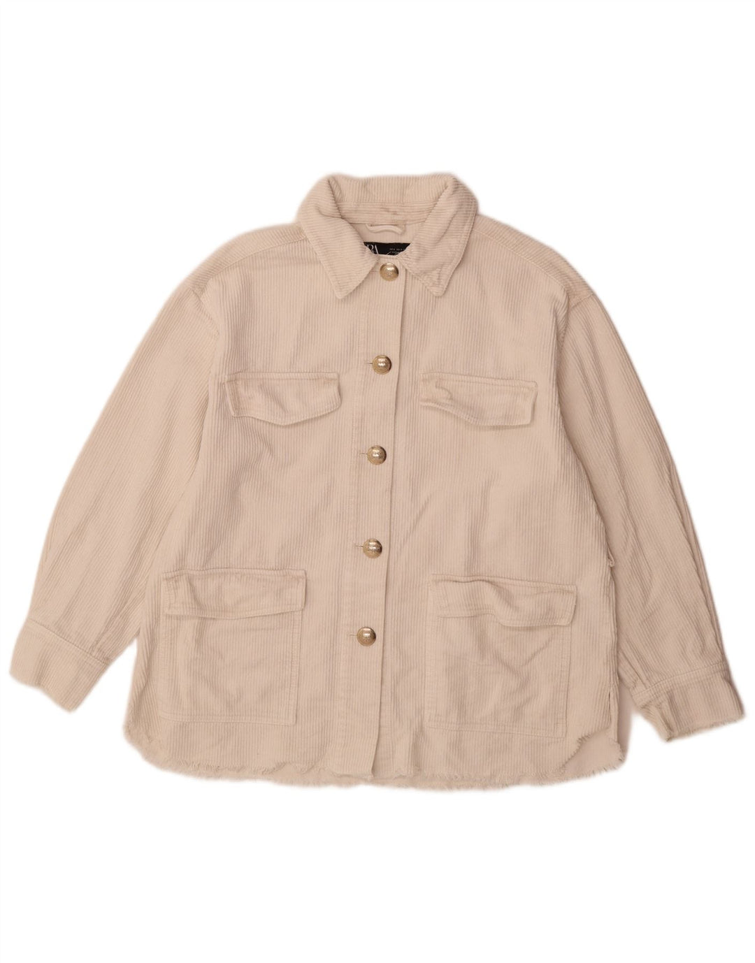 Zara Veste surdimensionnée en velours côtelé pour femme UK 10 Petit coton blanc cassé