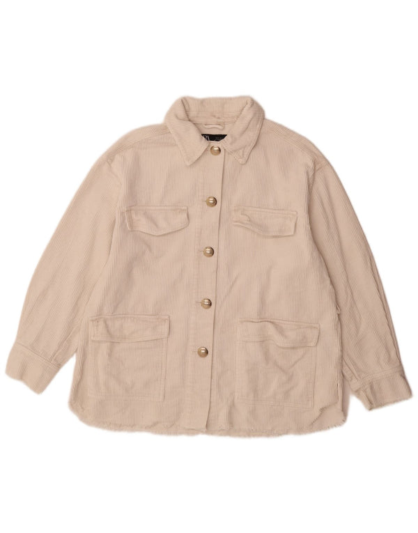 Zara Veste surdimensionnée en velours côtelé pour femme UK 10 Petit coton blanc cassé