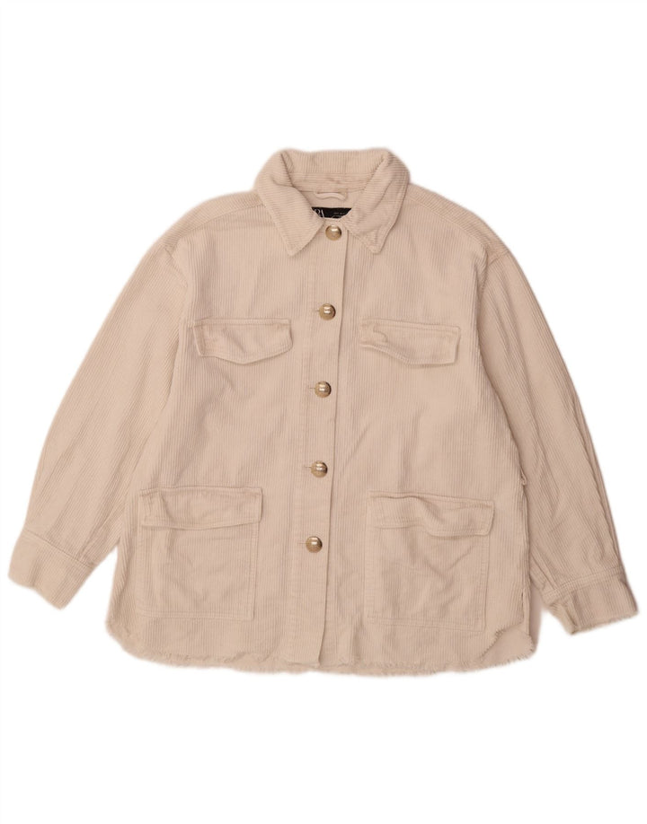 Zara Veste surdimensionnée en velours côtelé pour femme UK 10 Petit coton blanc cassé