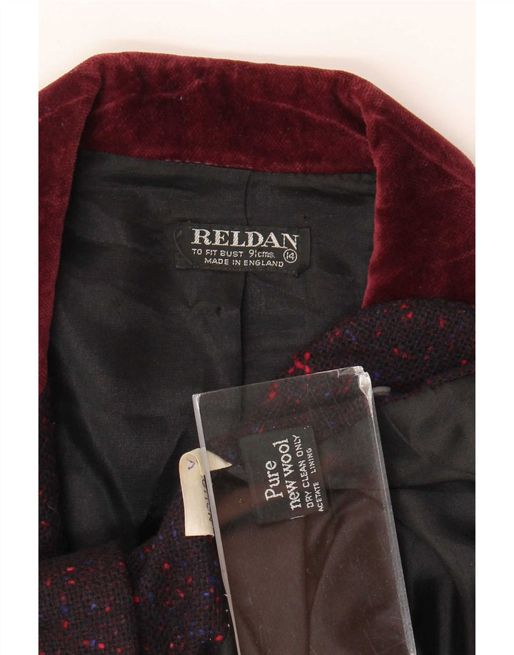 Reldan Veste blazer à 3 boutons pour femme UK 14 en laine vierge mouchetée bordeaux moyen