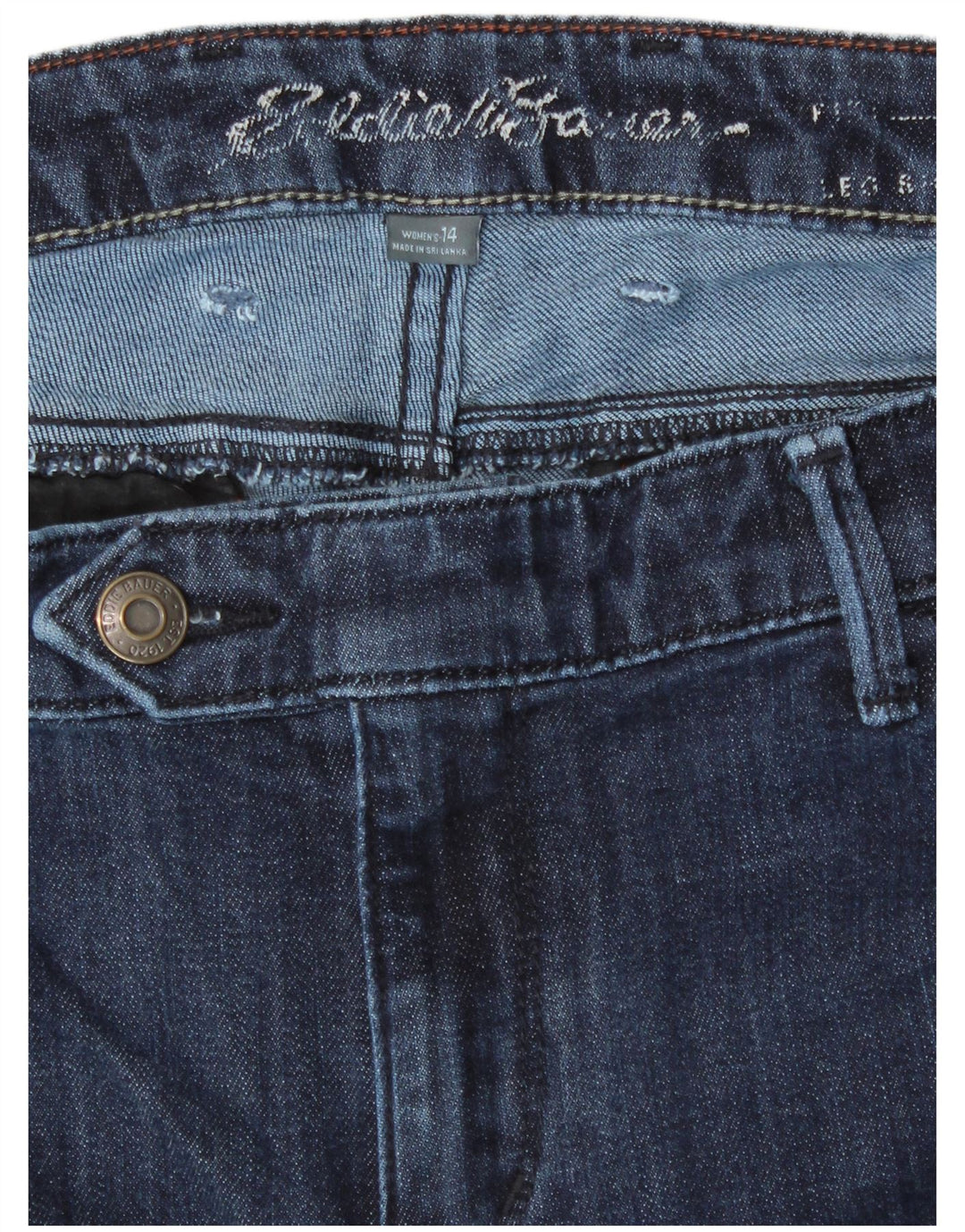 EDDIE BAUER Jean droit courbé pour femme US 14 XL W36 L28 Bleu marine Coton