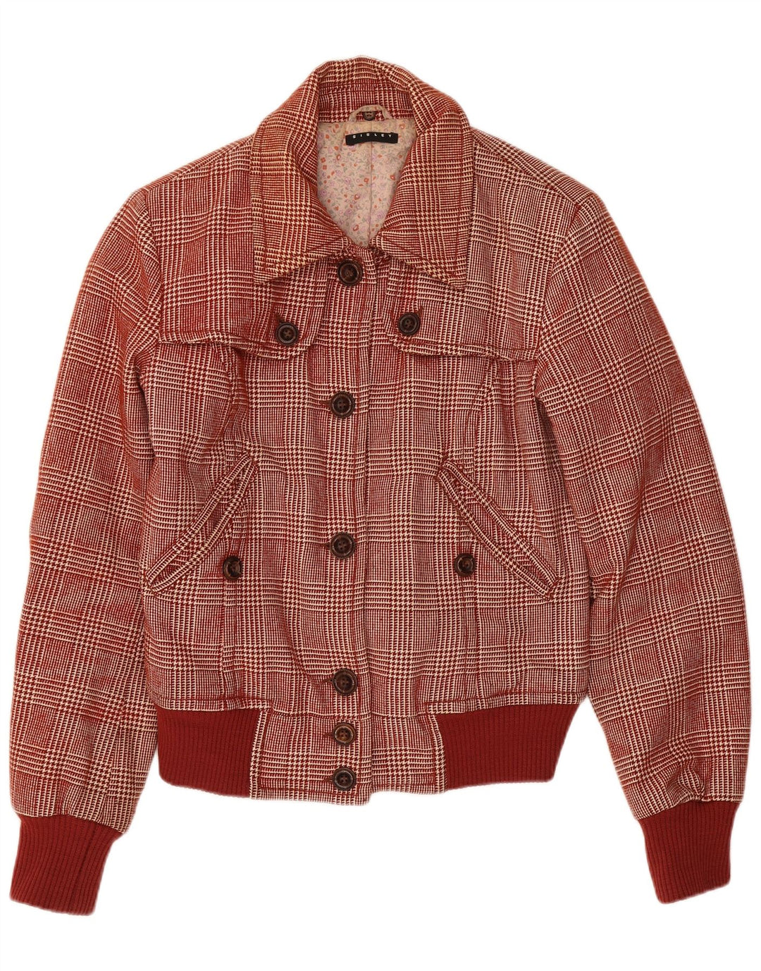 Sisley Veste Bomber Femme UK 6 XS Laine Pied-de-Poule Bordeaux