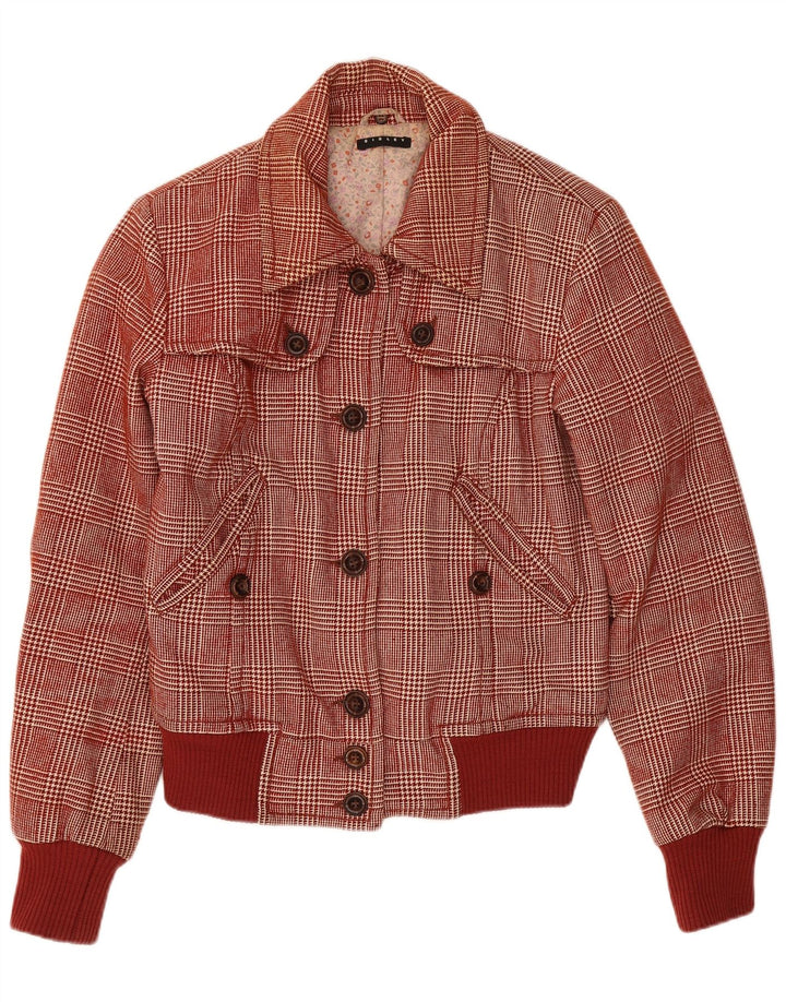 Sisley Veste Bomber Femme UK 6 XS Laine Pied-de-Poule Bordeaux