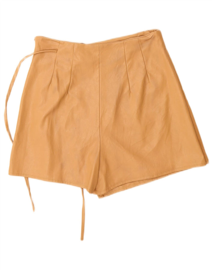 Zara Femme Short En Cuir Petit W26 Beige Polyuréthane