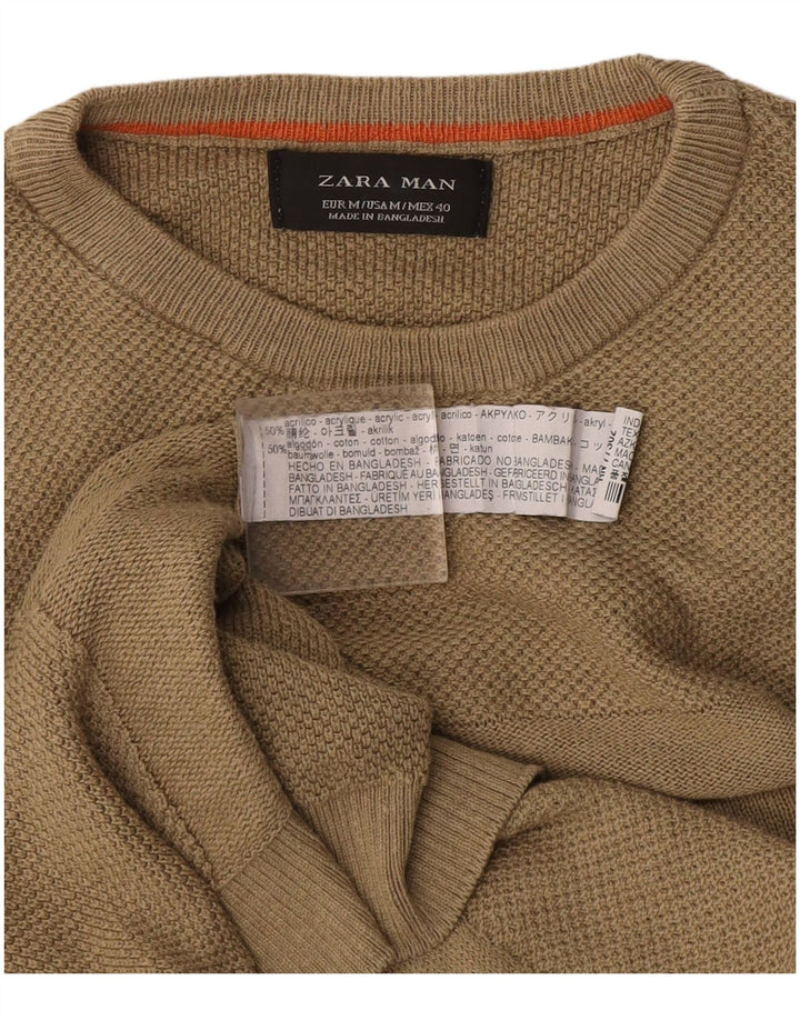 Zara Homme Pull Col Ras Du Cou Acrylique Kaki Moyen