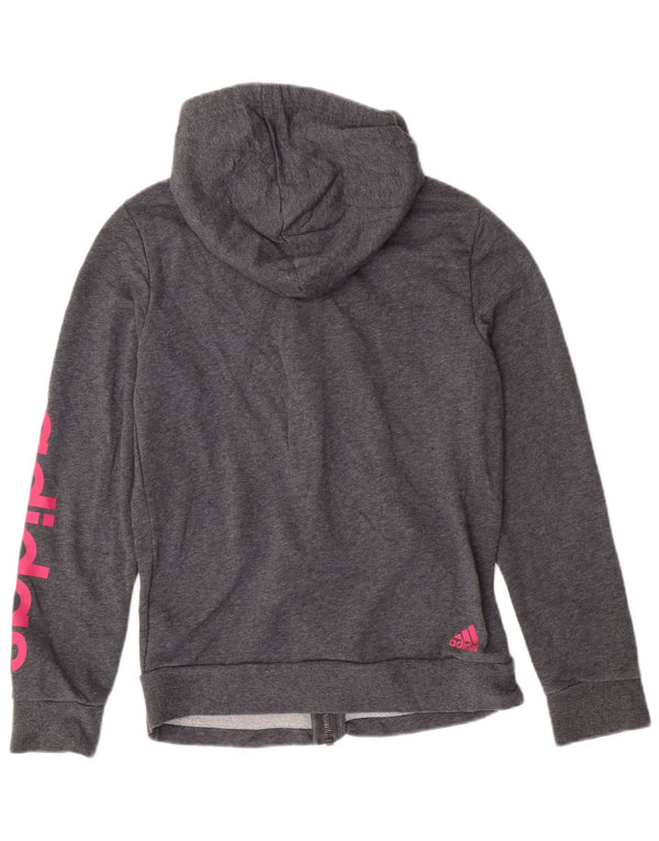 Adidas Pull à capuche zippé graphique pour femme UK 12/14 Coton gris moyen