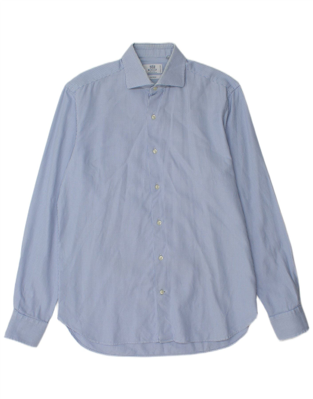 Boggi Mens Custom Fit Shirt Taille 40 15 1/2 Coton pied-de-poule bleu moyen