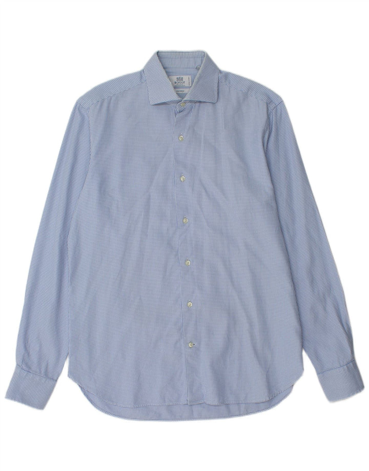 Boggi Mens Custom Fit Shirt Taille 40 15 1/2 Coton pied-de-poule bleu moyen