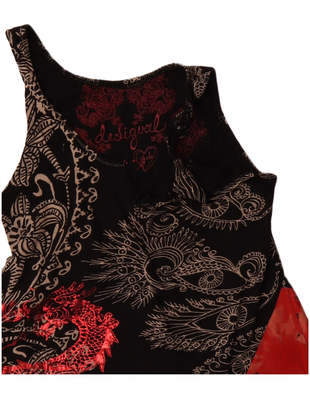 DESIGUAL Tunique asymétrique sans manches pour femme UK 10 Small Black Floral