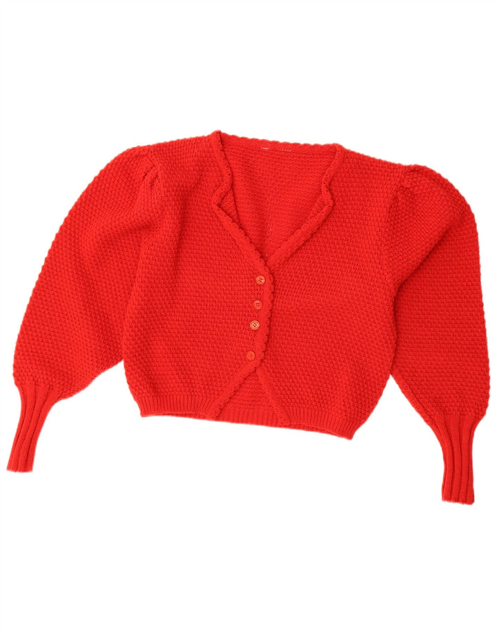 vintage Womens Crop Cardigan Pull UK 12 Rouge Moyen