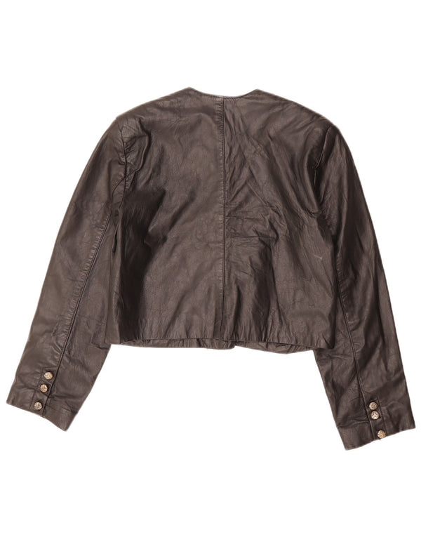 VINTAGE Femme Veste Boléro En Cuir Surdimensionnée EU 36 Petit Cuir Noir