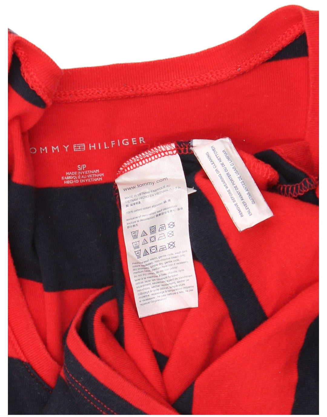 Tommy Hilfiger Haut à manches longues pour femme UK 10 Petit coton rayé rouge