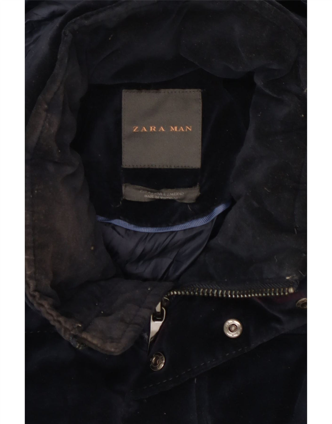 Zara Veste matelassée à capuche pour homme UK 40 Large Bleu Marine Polyester