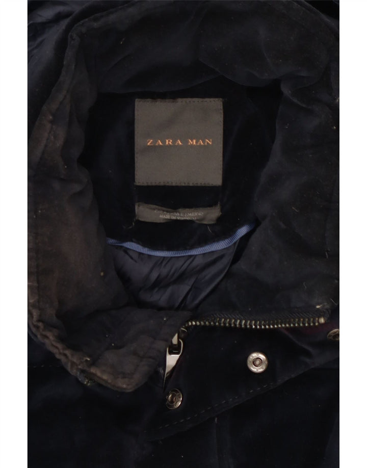 Zara Veste matelassée à capuche pour homme UK 40 Large Bleu Marine Polyester
